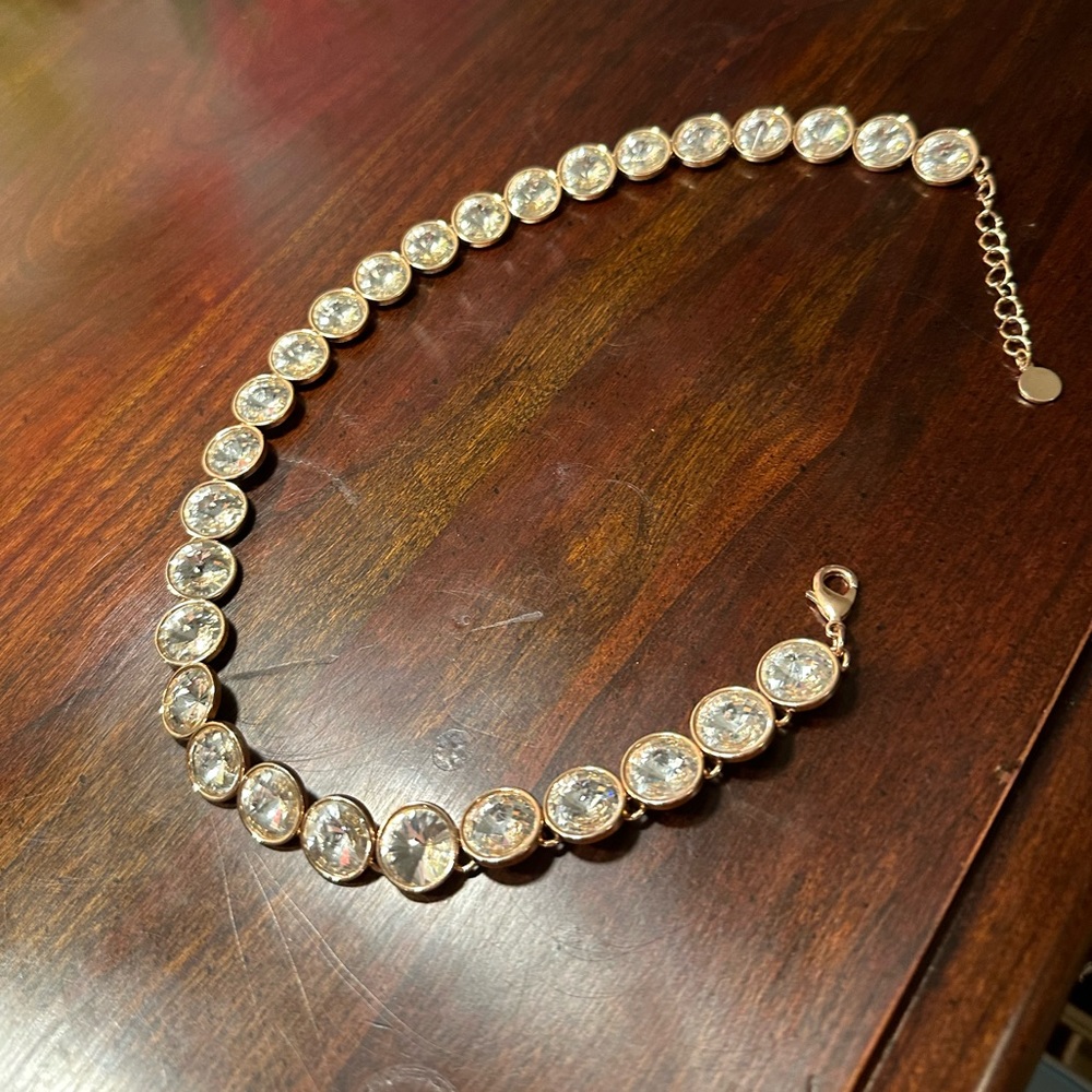 New Round Oversized Diamond Necklace Rose Gold Plated Back Brand New FREE SH…